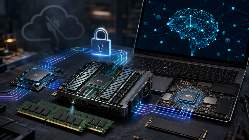 CPU, GPU, NPU local AI comparison for privacy speed model size RAM VRAM battery and cost