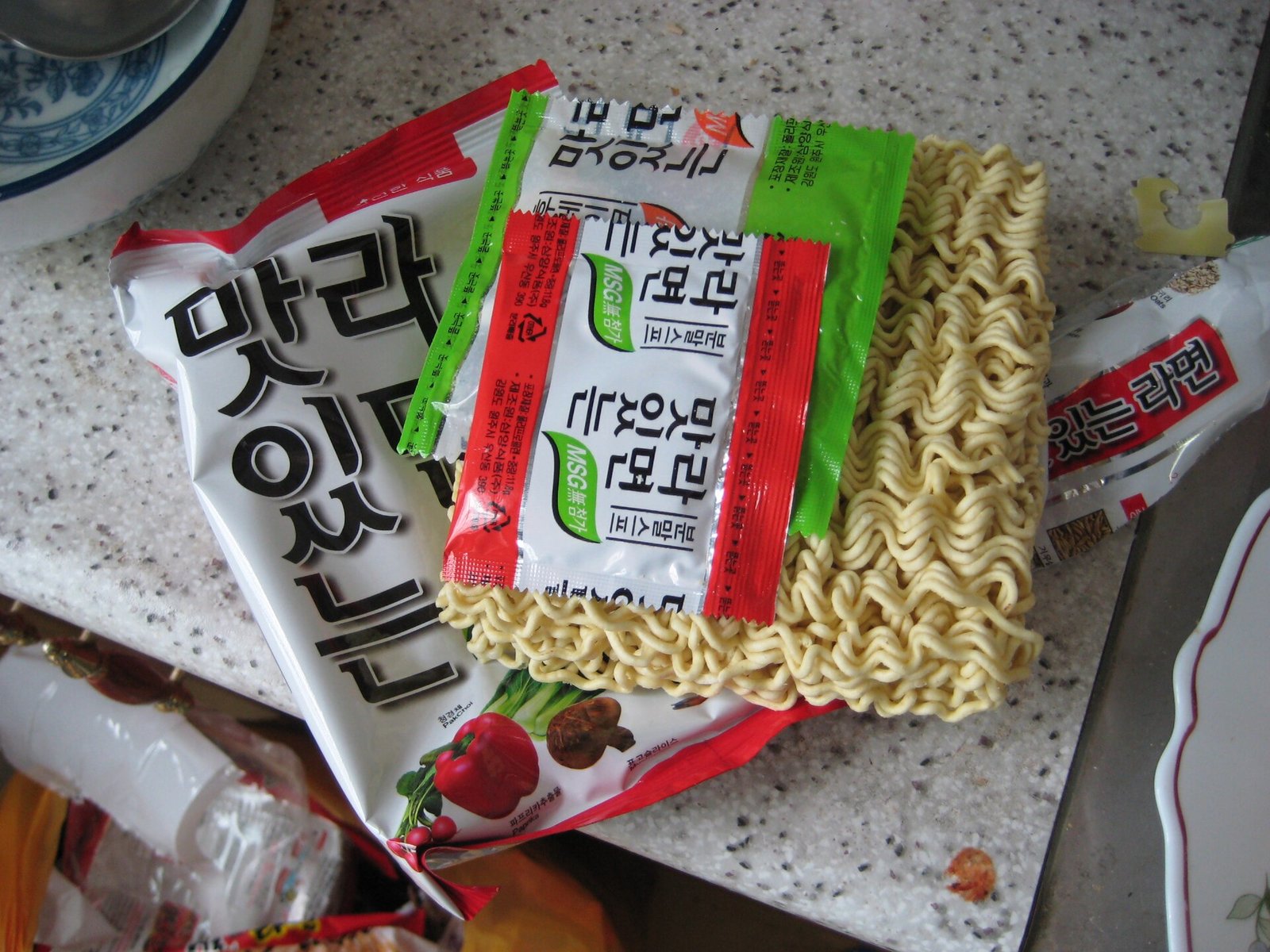 Korean ramyeon noodles in a spicy red broth