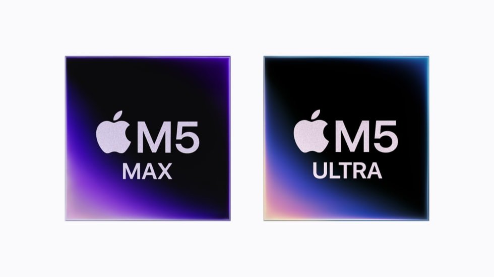 Apple M5 Max and M5 Ultra chips shown side by side for a Mac Studio local AI comparison