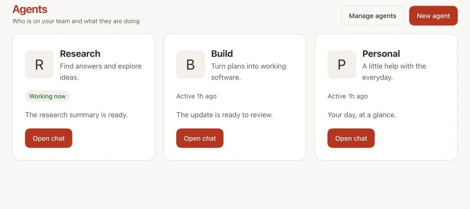 Official OpenClaw documentation graphic showing Research, Build and Personal agent cards.